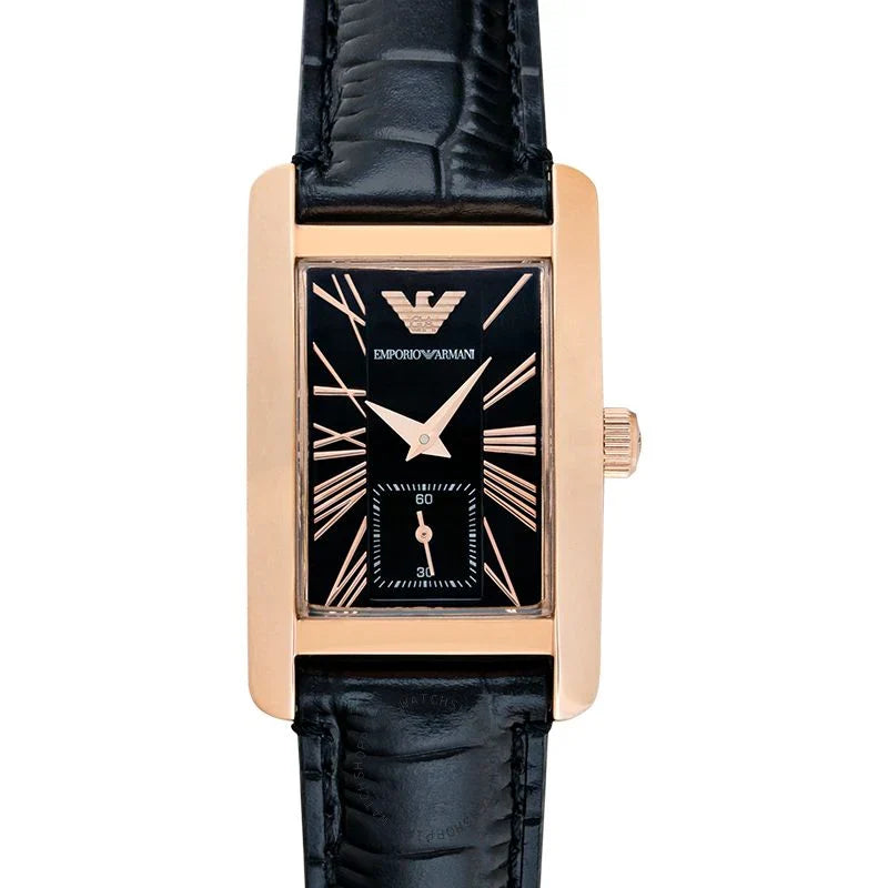 Emporio Armani Classic Black Dial Black Leather Strap Women's Watch - AR0169