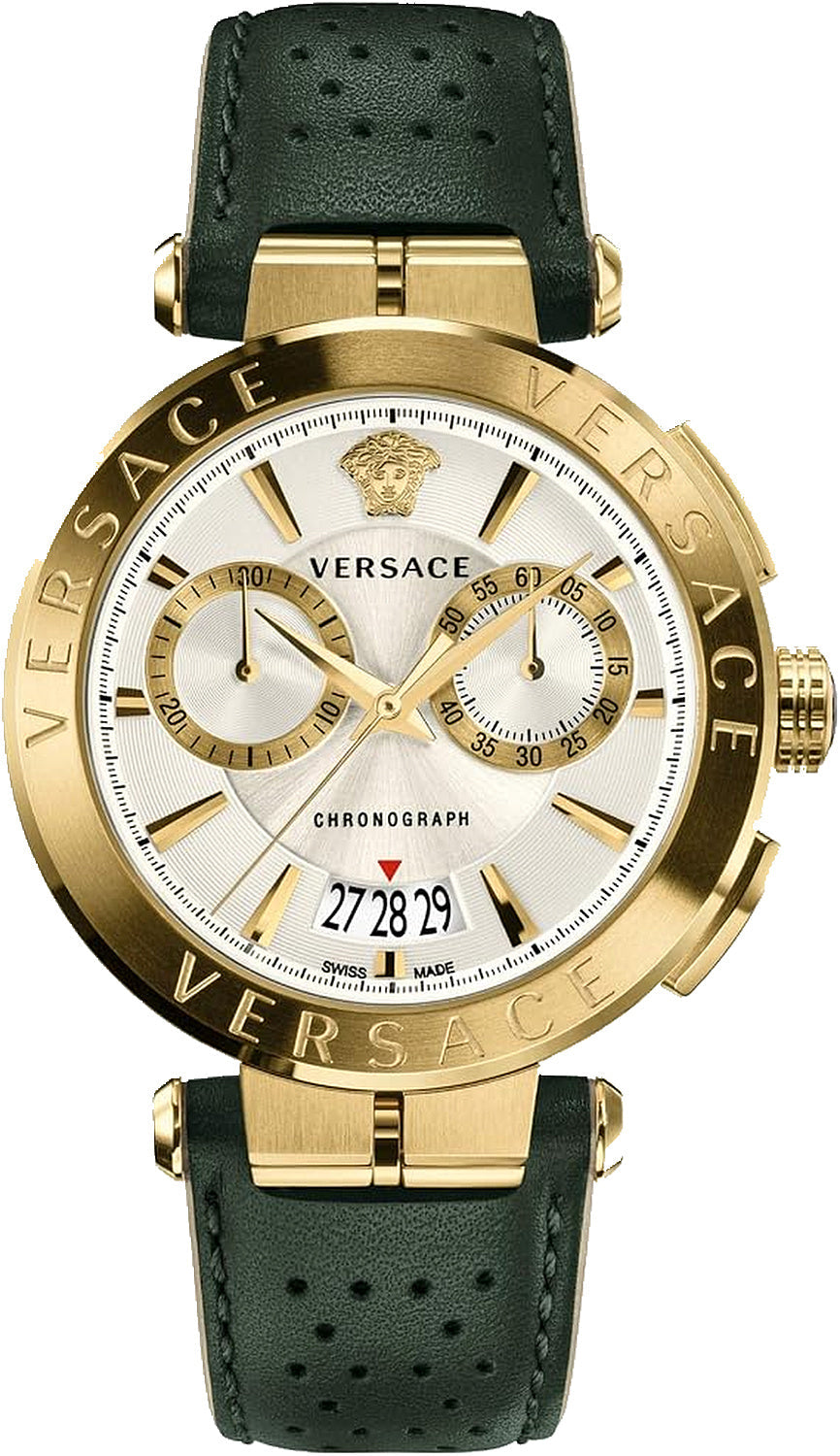 Versace Aion Chronograph Green Leather Strap Watch - VBR020017