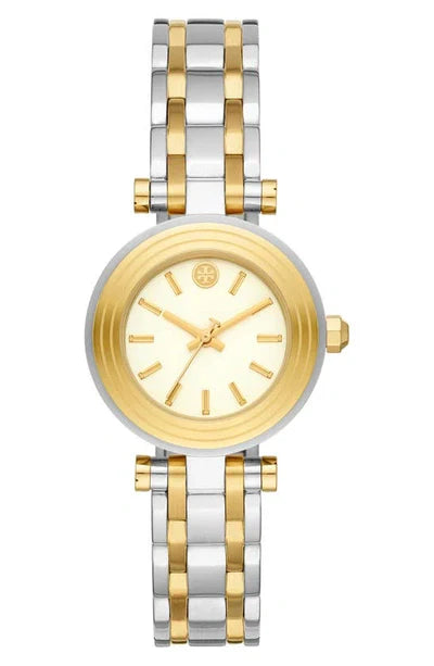 Tory Burch Classic T Watch Two Tone Yellow Gold Silver Women's Watch TBW9014