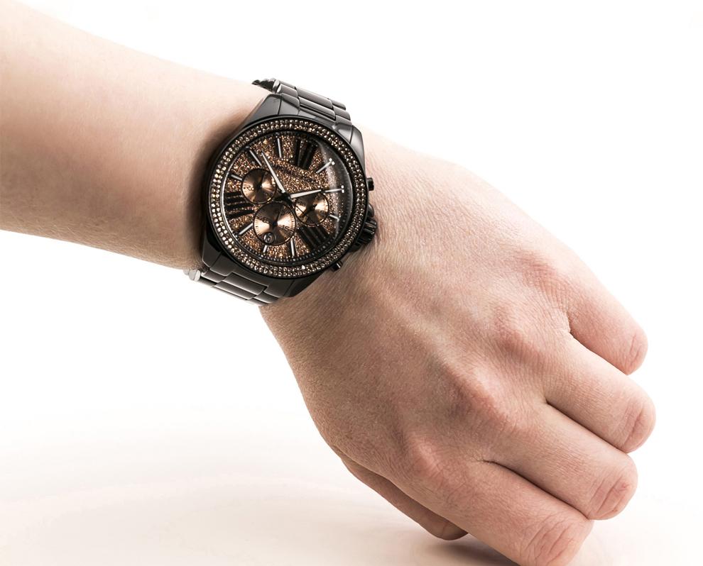 Michael Kors Everest Chronograph Rose Dial Black Ion-plated Ladies Watch MK5879