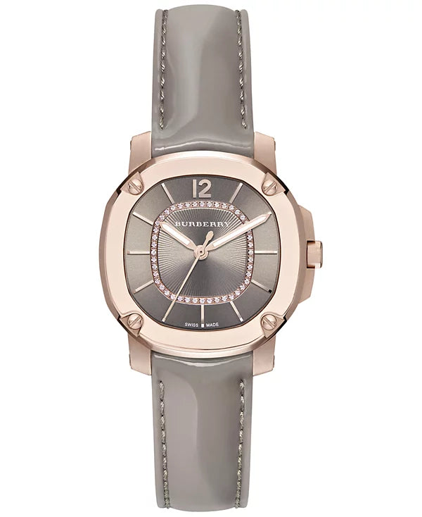 Burberry Britain Diamonds Grey Dial Grey Leather Strap Watch for Women - BBY1810 BBY1810 - Image 1