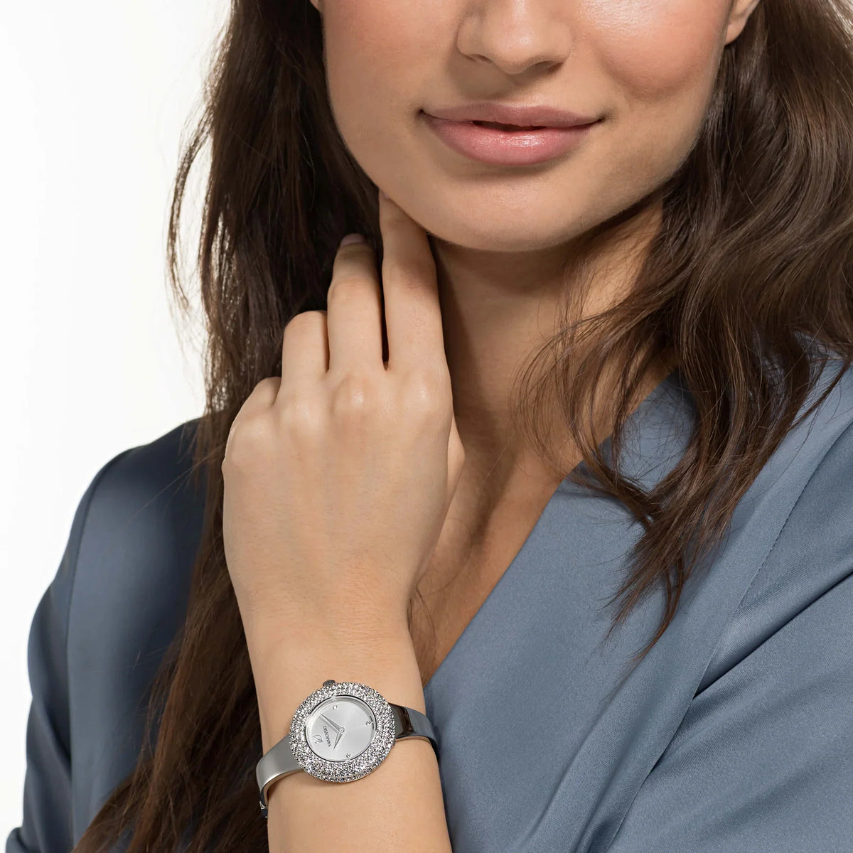 Swarovski Crystal Sparkling Micro-Pave Silver Dial Silver Steel Women's Watch - 5483853