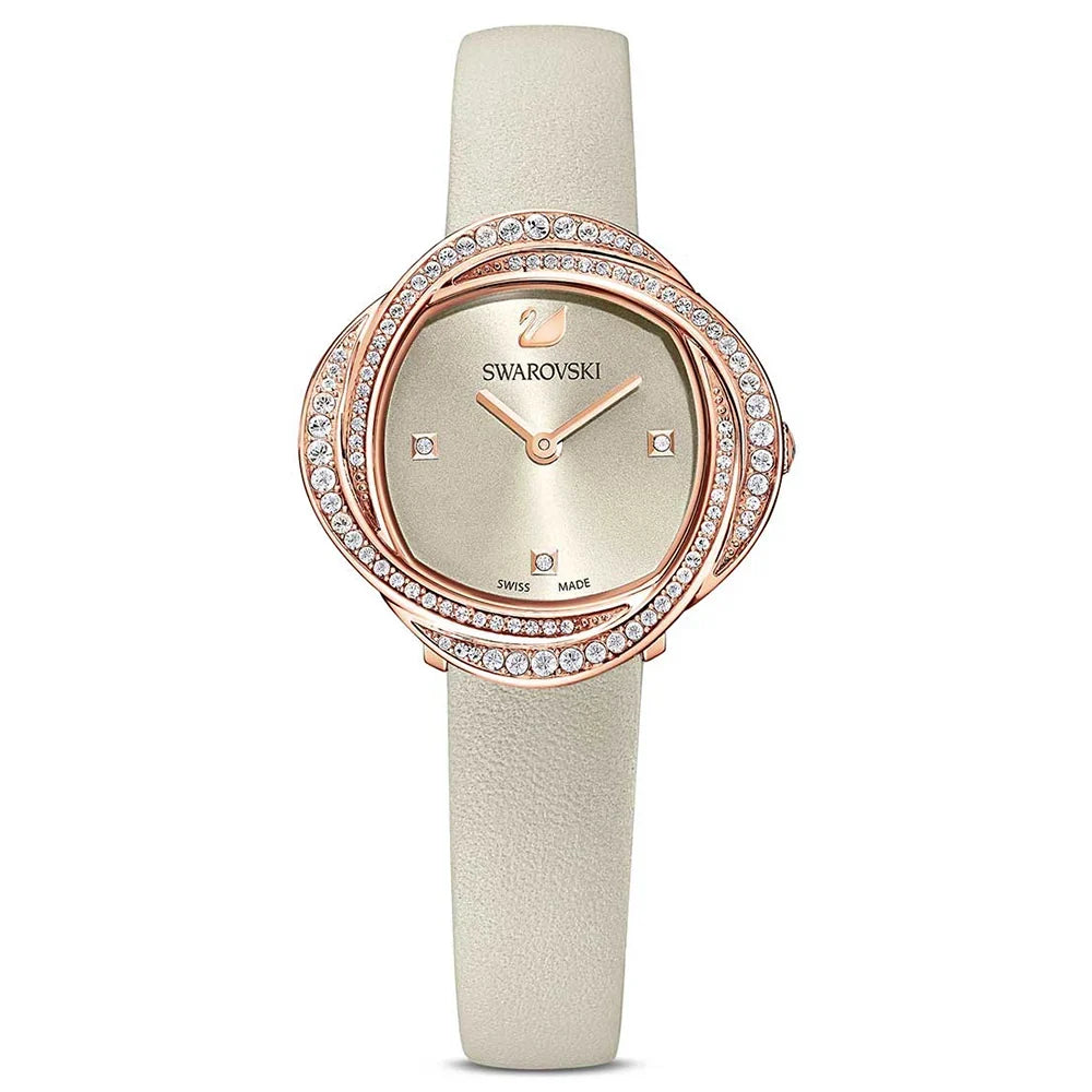 Swarovski Crystalline Aura Pave Ring Ivory Dial Rose Gold Tone Women's Watch - 5552424