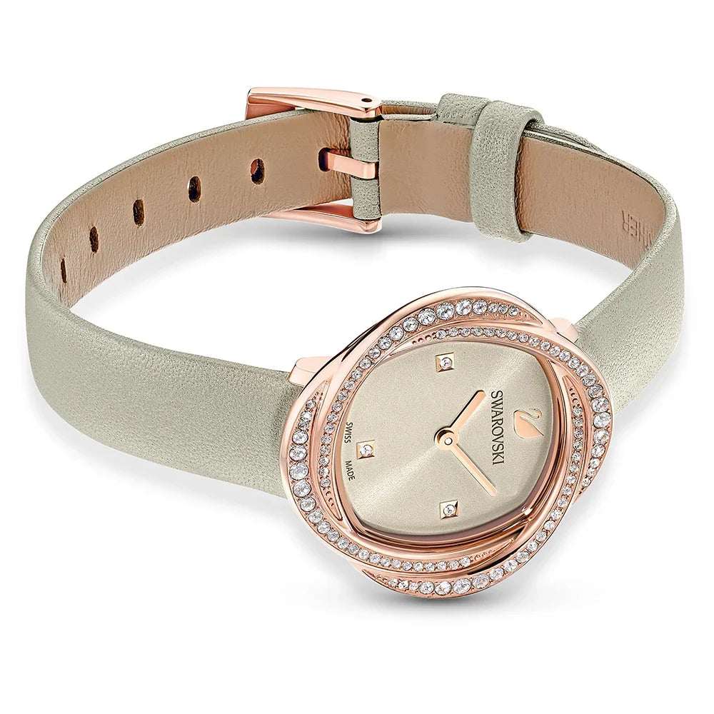 Swarovski Crystalline Aura Pave Ring Ivory Dial Rose Gold Tone Women's Watch - 5552424