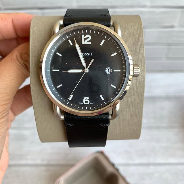 Fossil Commuter Three-Hand Date Black Leather Men's Watch FS5406