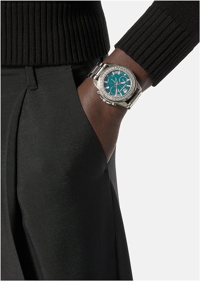 Versace Greca Action Chronograph Quartz Green Dial Silver Steel Strap Watch for Men - VE3J00422 VE3J00422 - Image 8