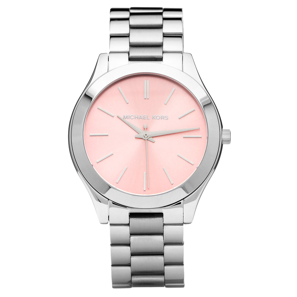 Michael Kors Silver Slim Runway Pink Dial Women's Watch MK3380 - Dawson Watches