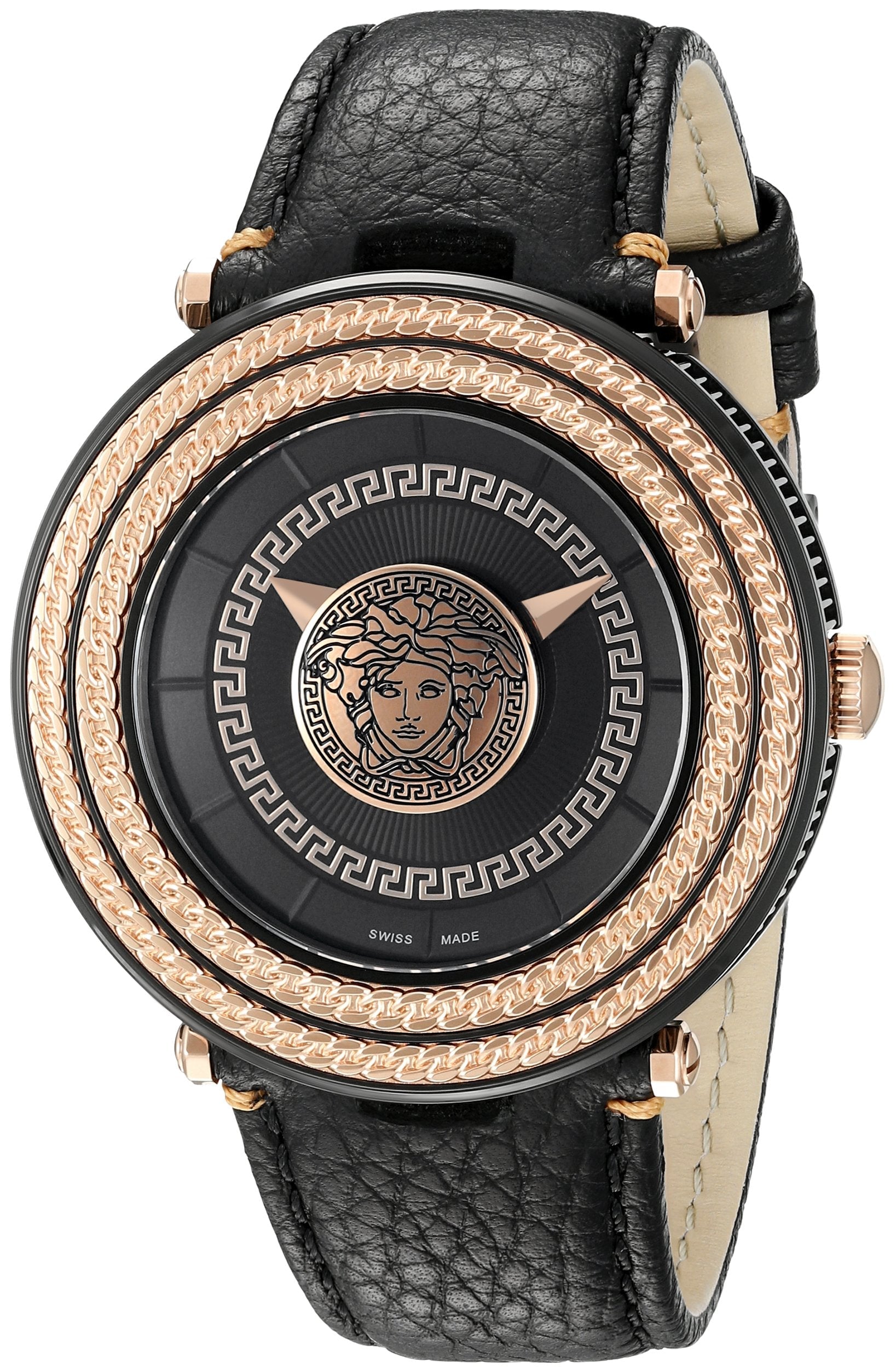 Versace V-Metal Icon Round Leather Strap Men's Watch  VQL030015 - Kiwi Watches