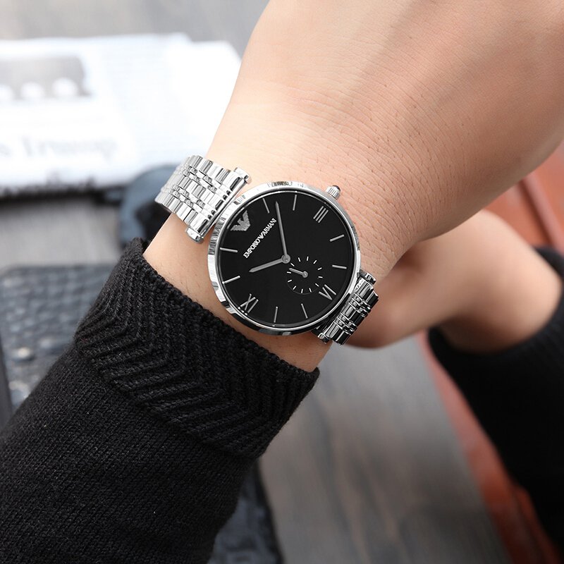 Emporio Armani Retro Black Dial Silver Watch AR1676