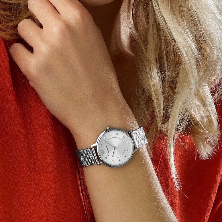 Emporio Armani Quartz Crystal Silver Dial Ladies Watch AR11128