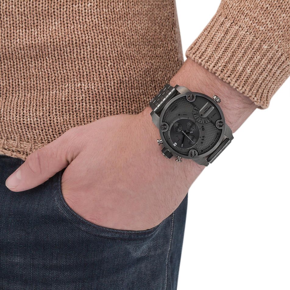 DIESEL Little Daddy Dual Time Chronograph Grey Dial Steel Men's Watch DZ7263