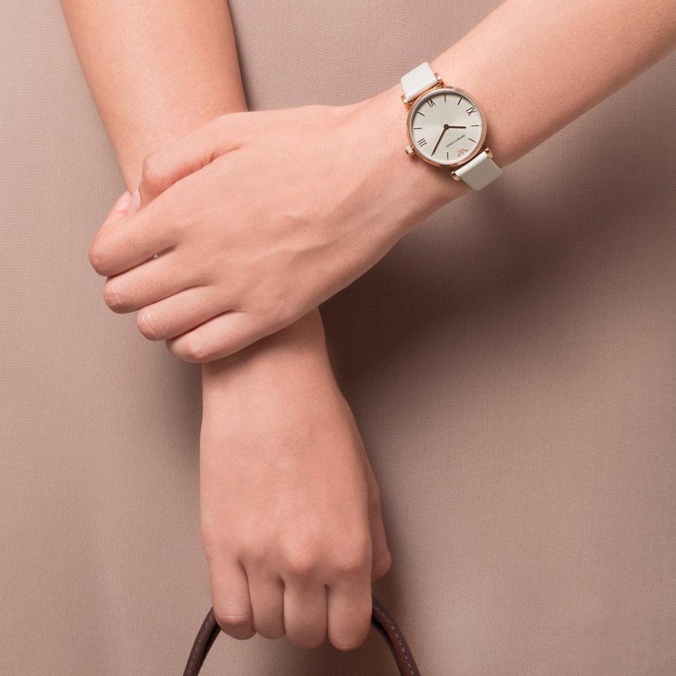 Emporio Armani Light Brown Dial White Leather Ladies Watch AR1769