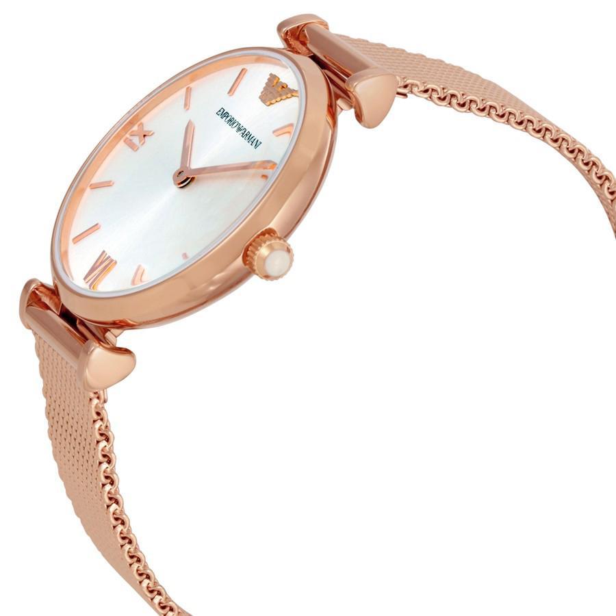 Emporio Armani Retro Silver Dial Rose Gold-tone Ladies Watch AR1956
