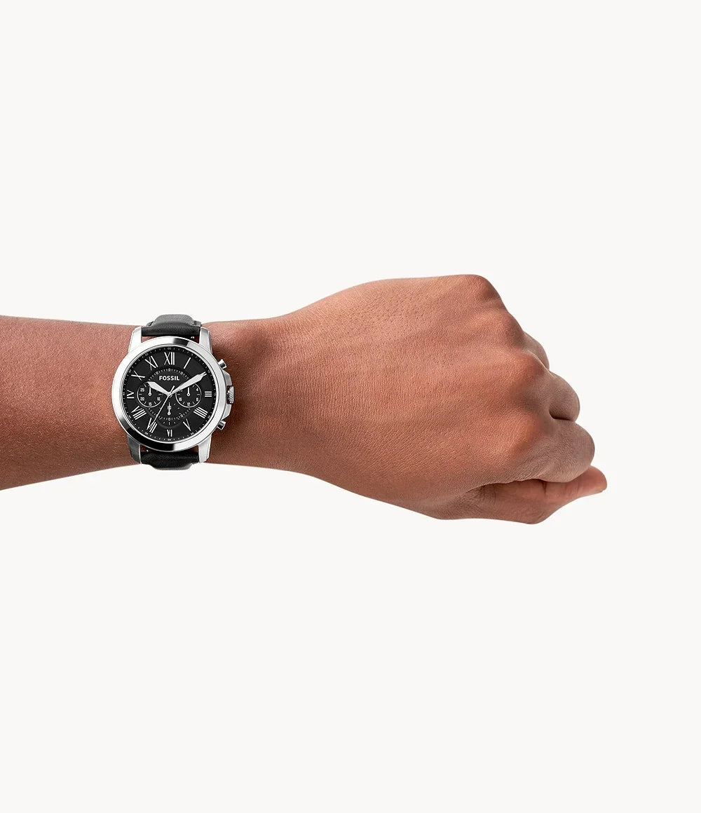 Fossil Grant Black Dial Black Leather Watch FS4812