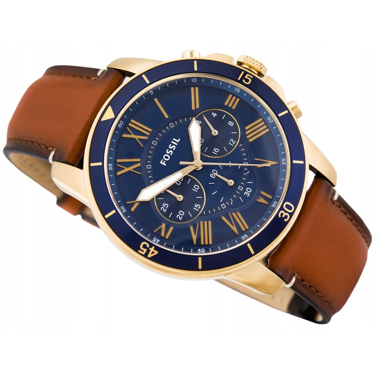 Fossil Grant Chronograph Blue Dial Leather Strap Men's Watch FS5268