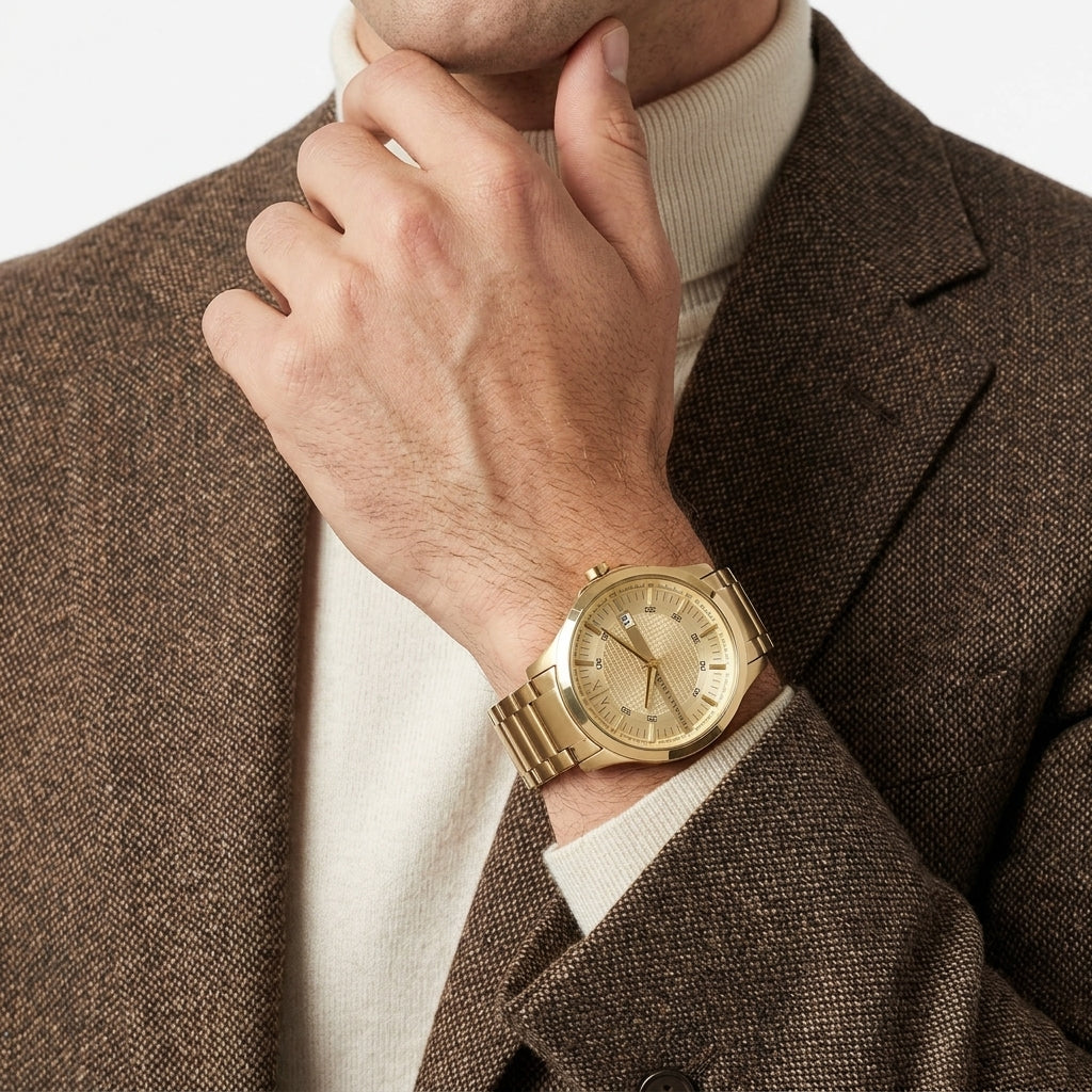 Armani Exchange Hampton Date All Gold Dial Watch - AX2415
