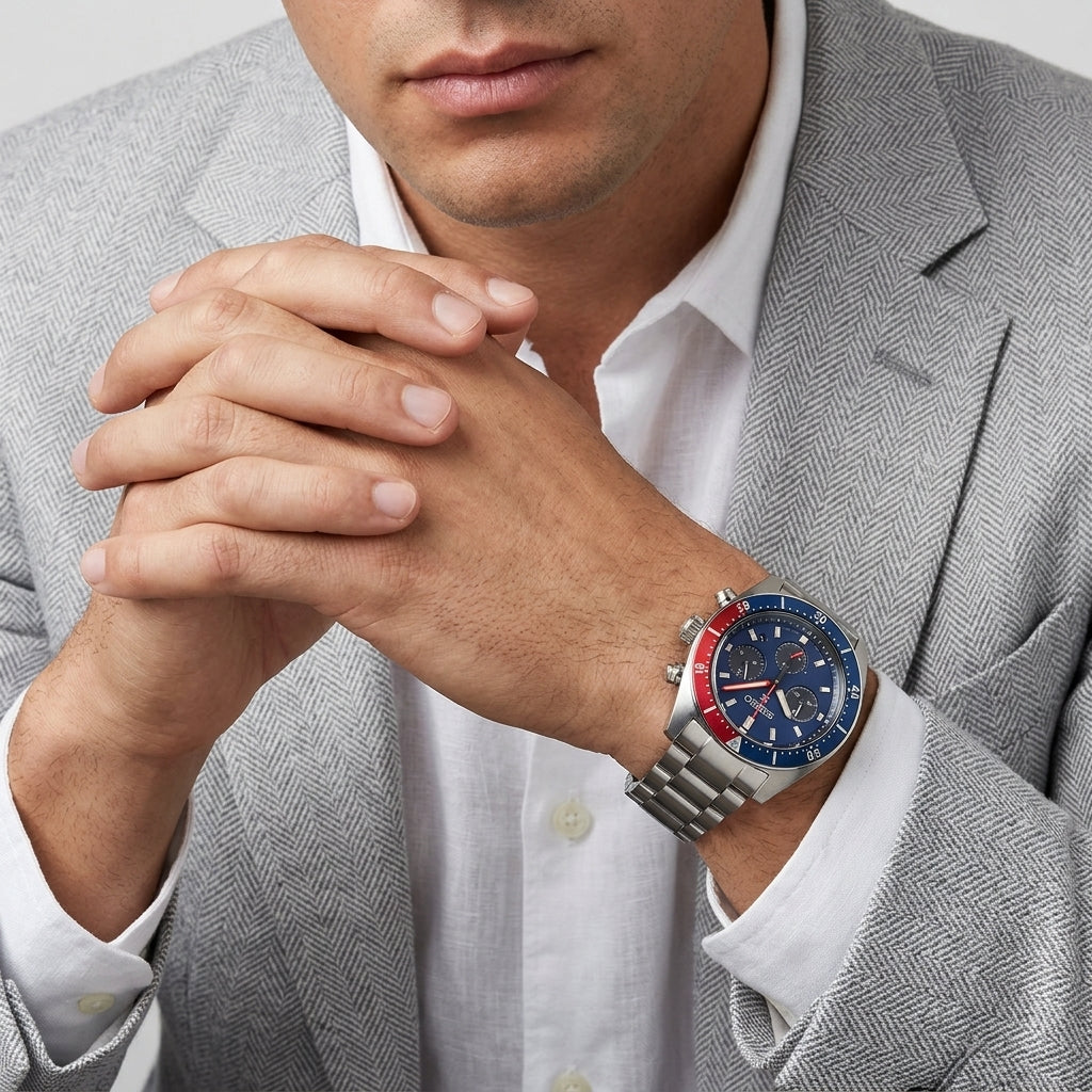 Seiko Pepsi Speedtimer Silver Watch SSC913P1