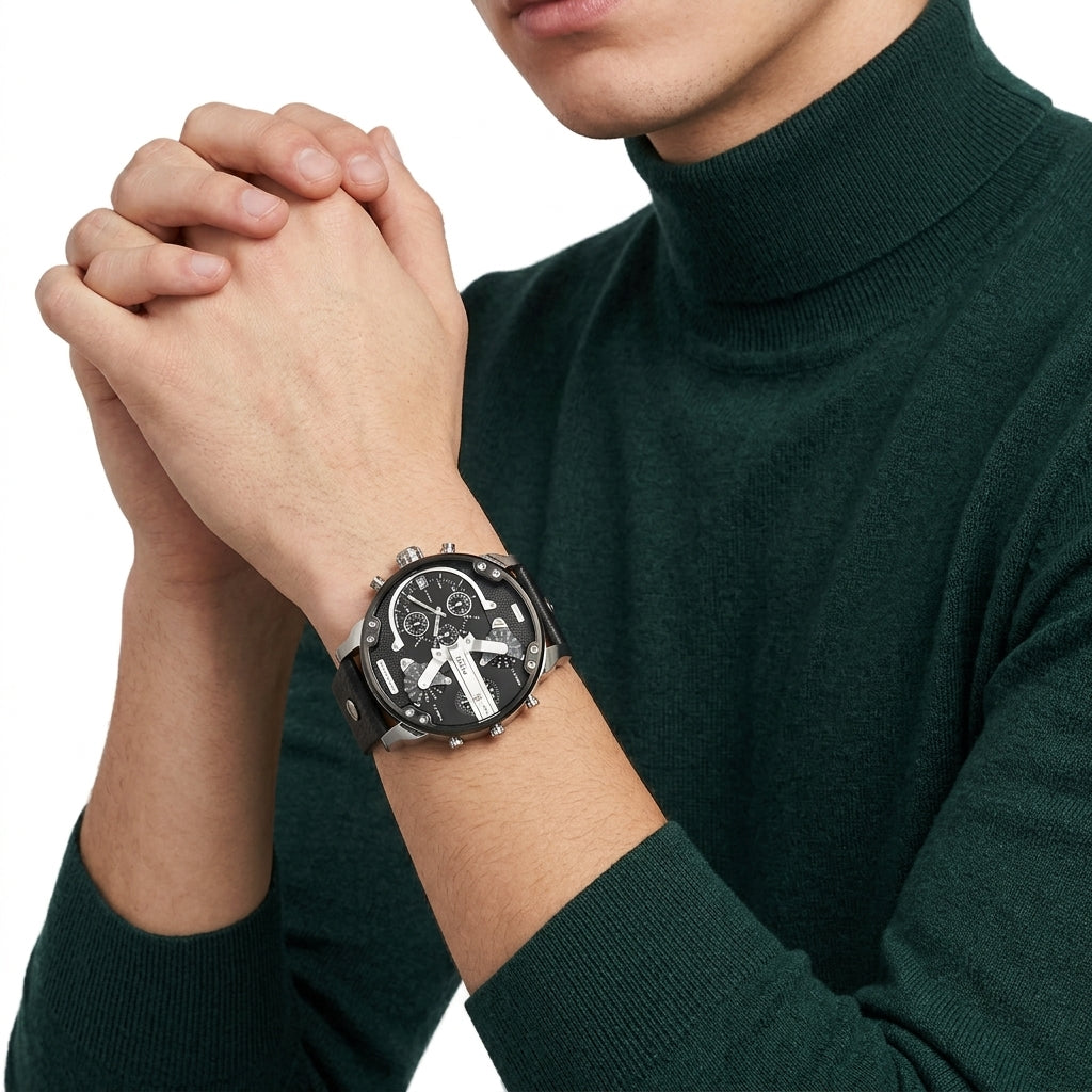 Diesel Mr. Daddy 2.0 Black Dial Genuine leather Chronograph Men's Watch - DZ7313