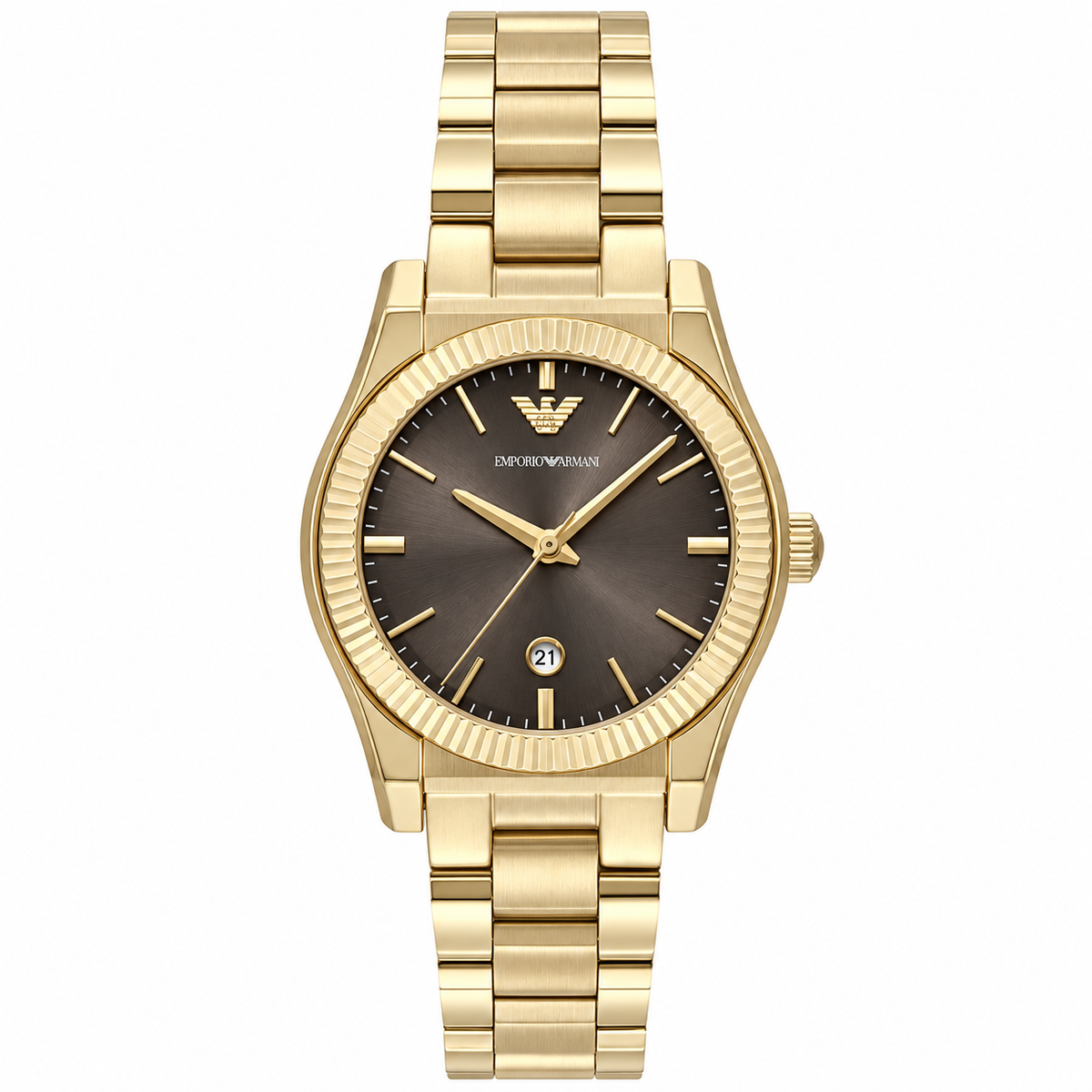 Emporio Armani Three-Hand Gold-Tone Brown Dial Stainless Steel Women's Watch - AR11700