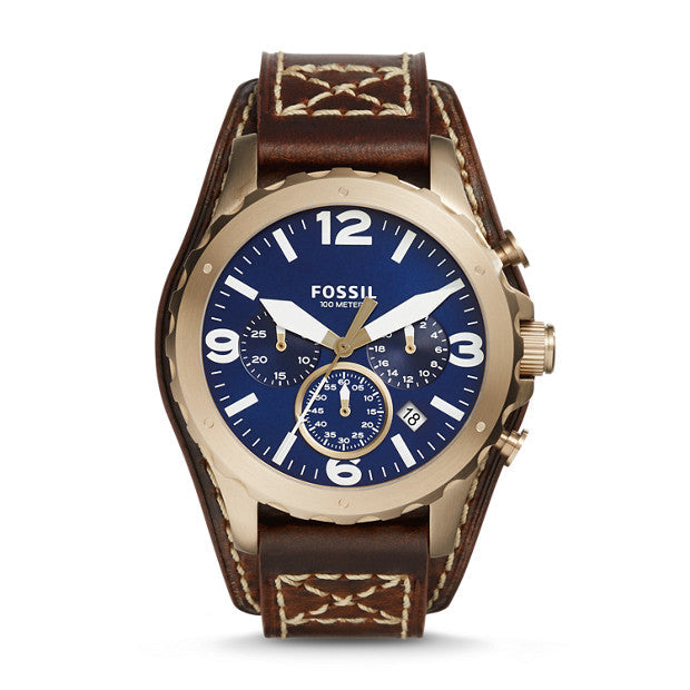 Fossil Nate Chronograph Dial Brown Leather Strap Men's Watch JR1505