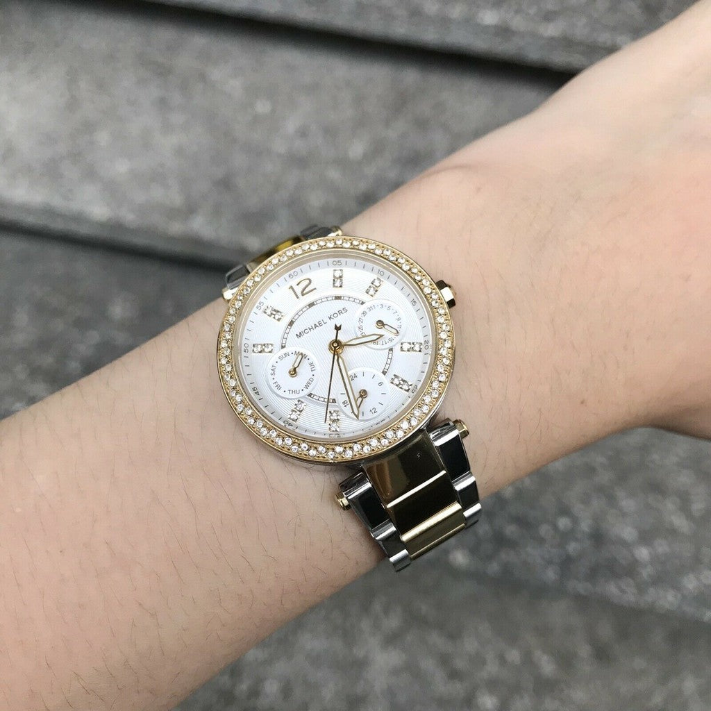 Michael Kors Parker White Glitz Dial Steel Ladies Watch MK6055