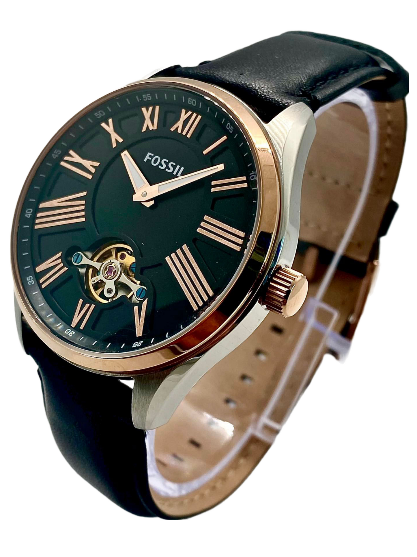 Fossil Black Dial Leather Strap Automatic Men's Watch BQ1143