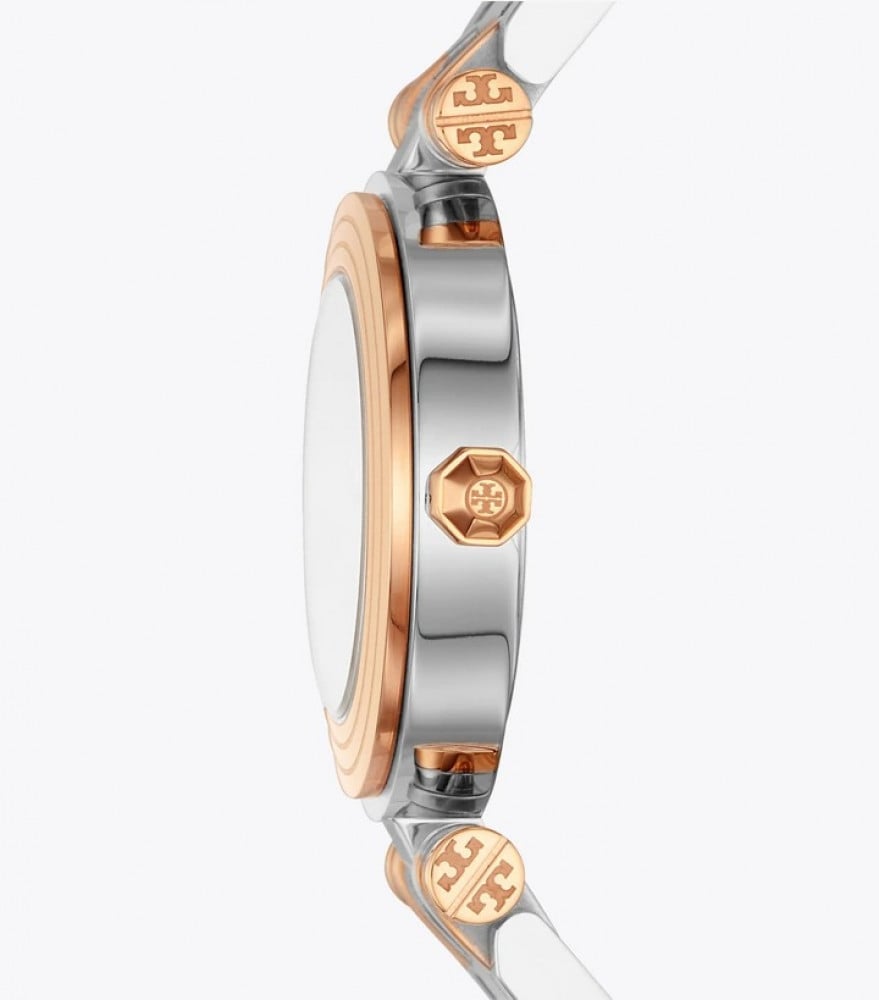 Tory Burch Classic T Watch Two Tone Rose Gold Silver Women's Watch TBW9011