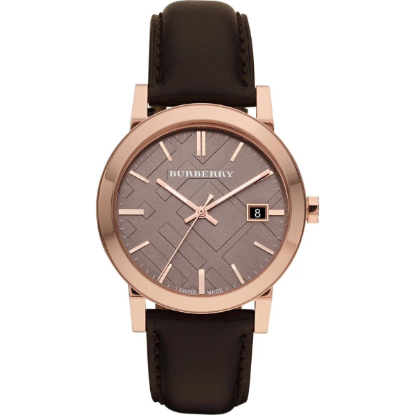 Burberry Rose Gold Dial & Case - Dark Brown Leather Strap Watch BU9013