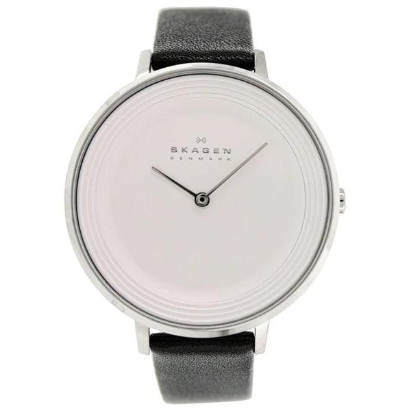 Skagen Ditte Silver Dial Black Leather Ladies Watch SKW2261