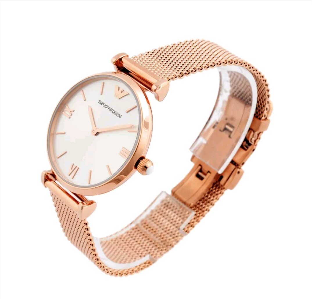 Emporio Armani Retro Silver Dial Rose Gold-tone Ladies Watch AR1956