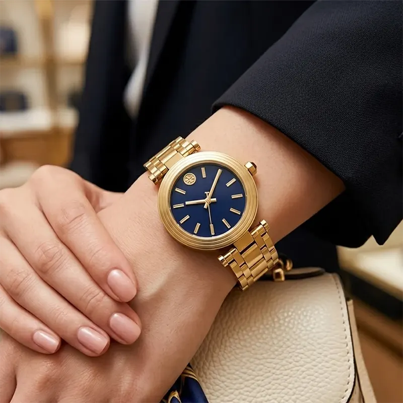 Tory Burch Classic T Navy Blue Dial Gold Women's Watch TBW9010