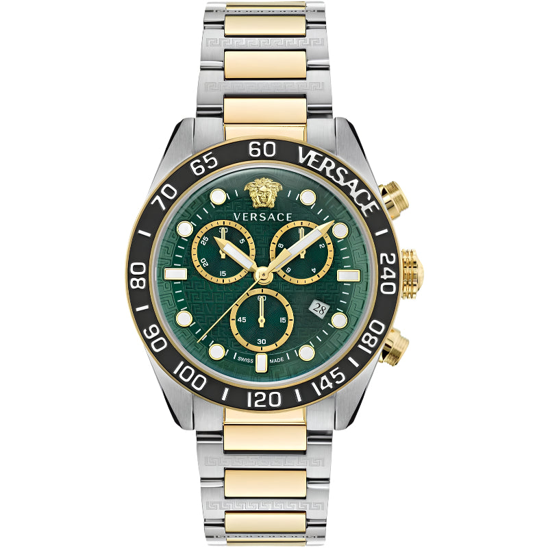 Versace Greca Dome Chrono Two-Tone Green Dial Swiss Movt Watch - VE6K00423