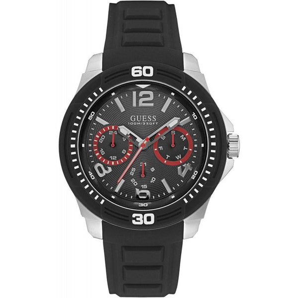 Guess Gents Multifunctional Dial And Black Silicone Strap Men's Watch W0967G1 - Kiwi Watches