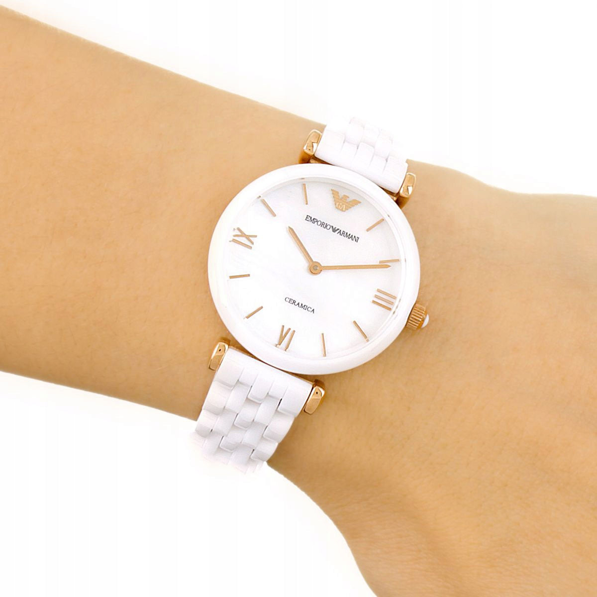 Emporio Armani Ceramica Mother of Pearl Ladies Watch AR1486