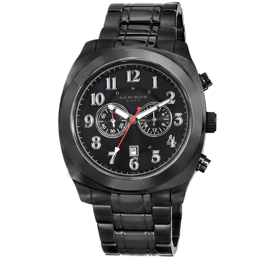 Akribos Black Dial Chronograph Black PVD Stainless Steel Men's Watch AK624BK - Dawson Watches
