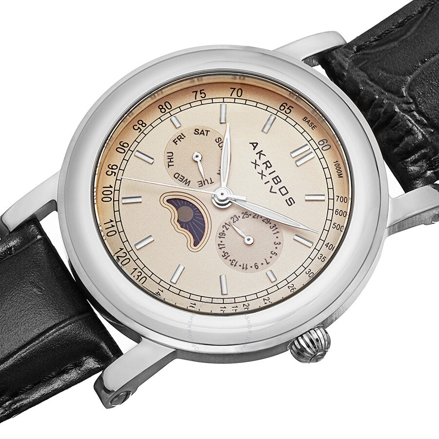 Akribos Cream Dial Black Leather Men's Watch AK632SSW - Dawson Watches #2