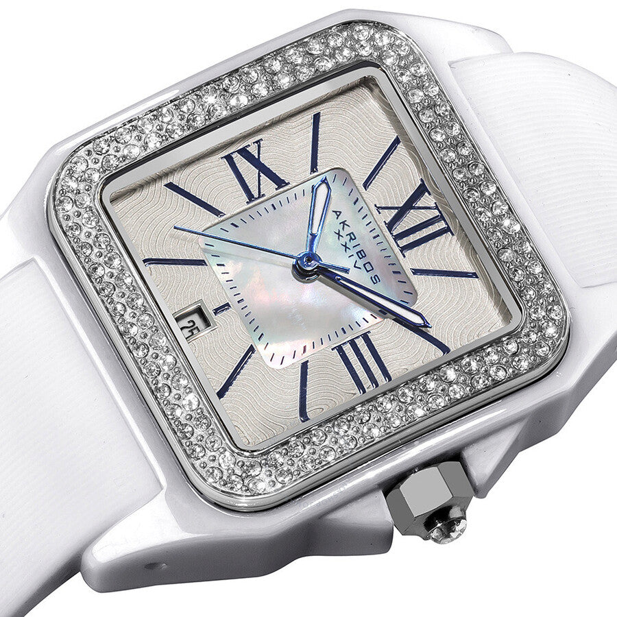 Akribos Mother of Pearl Dial White Ceramic Ladies Watch AK546WT - Dawson Watches #2