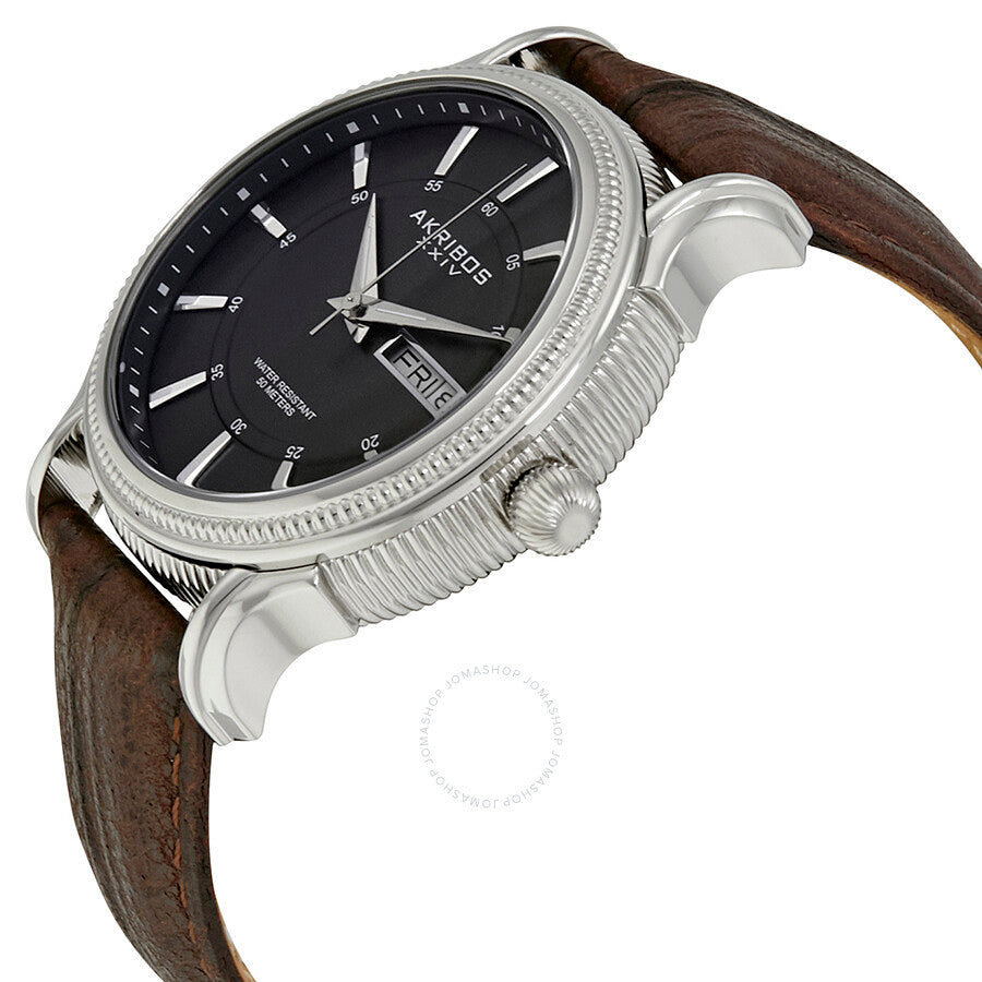 Akribos XXIV Black Dial Brown Leather Men's Watch AK726BR - The Watches Men & Co #2