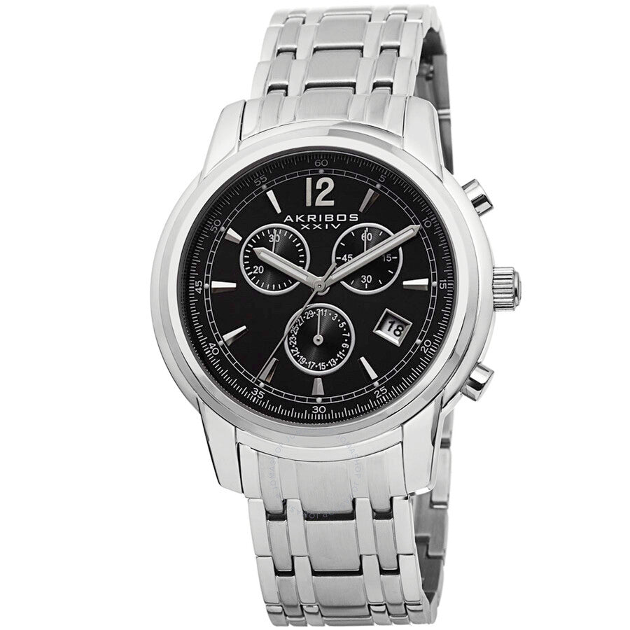 Akribos XXIV Black Dial Stainless Steel Men's Watch AK692SSB - Dawson Watches