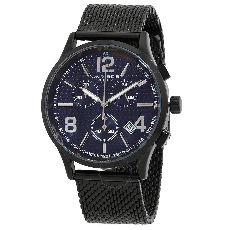 Akribos XXIV Blue Dial Black-plated Mesh Men's Watch AK719BU - Dawson Watches
