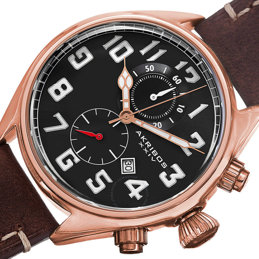 Akribos XXIV Essential Chronograph Black Dial Brown Leather Men's Watch - The Watches Men & Co #2