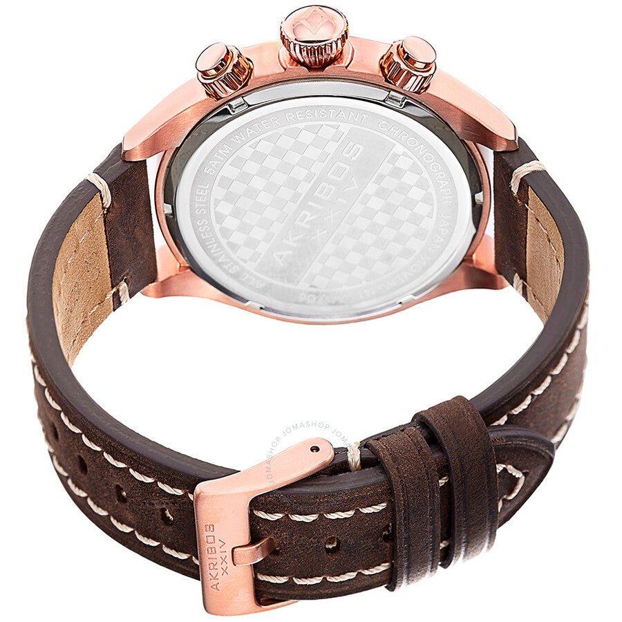 Akribos XXIV Essential Chronograph Black Dial Brown Leather Men's Watch - The Watches Men & Co #3