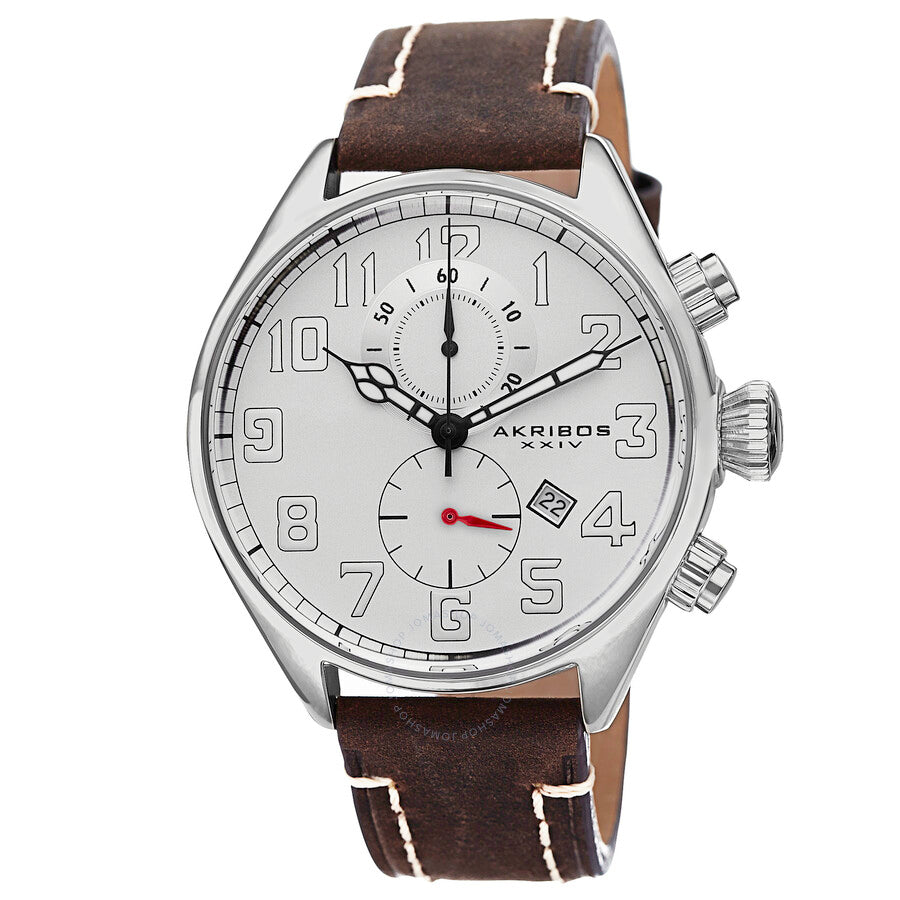 Akribos XXIV Essential Chronograph white Dial Brown Leather Men's Watch AK706BR - The Watches Men & Co