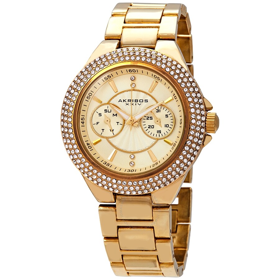 Akribos XXIV Gold Tone Dial Multi-function Ladies Watch AK789YG - Dawson Watches