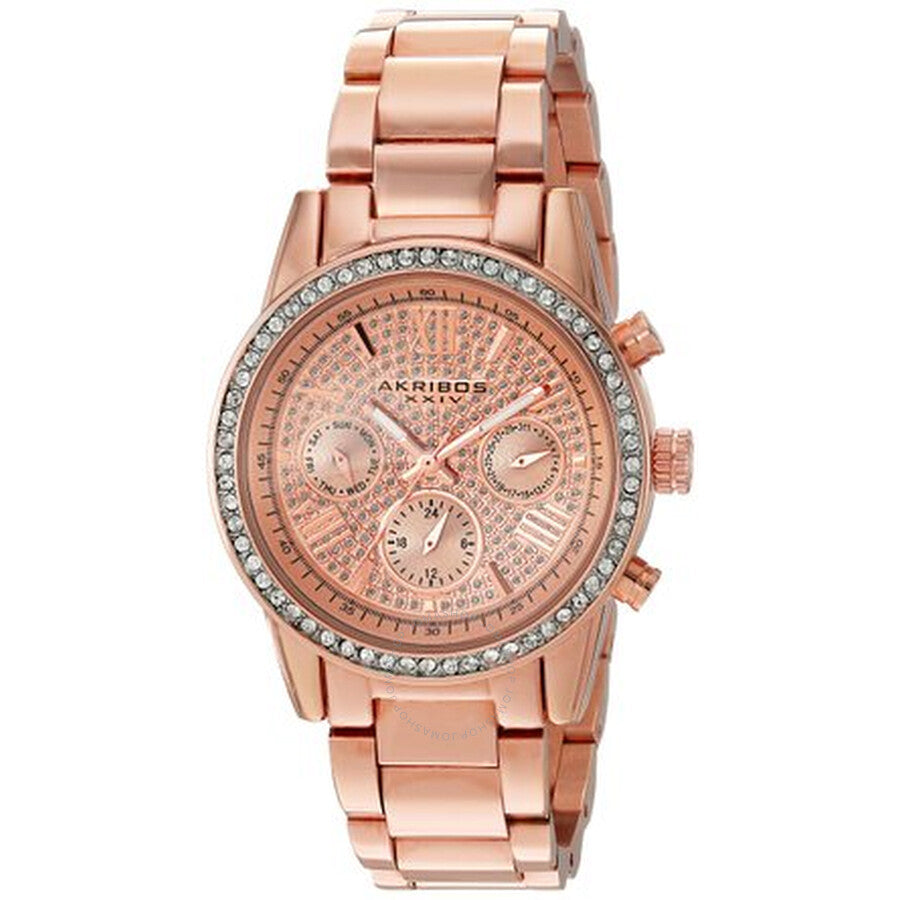 Akribos XXIV Lumin Rose Gold Crystal Pave Dial Ladies Watch AK926RG - Dawson Watches