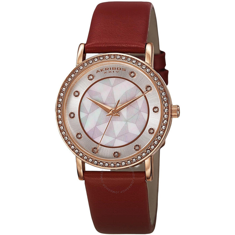 Akribos XXIV Mother of Pearl Dial Red Leather Ladies Watch AK791RD - Dawson Watches