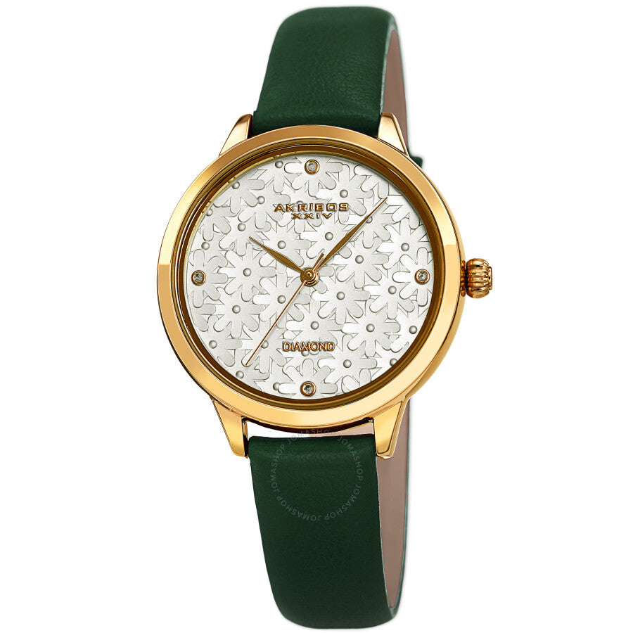 Akribos XXIV Quartz Diamond Silver Dial Ladies Watch AK1051GN - The Watches Men & Co