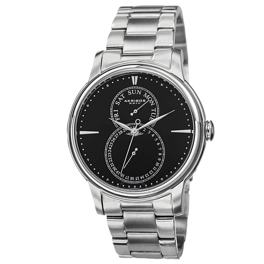 Akribos XXIV Black Dial Stainless Steel Men's Watch AK728SSB - Dawson Watches