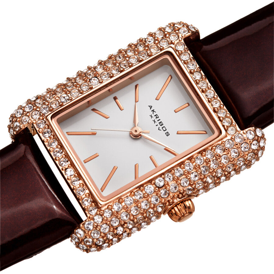 Akribos XXIV White Dial Brown Leather Ladies Watch AK1068BR - The Watches Men & Co #2