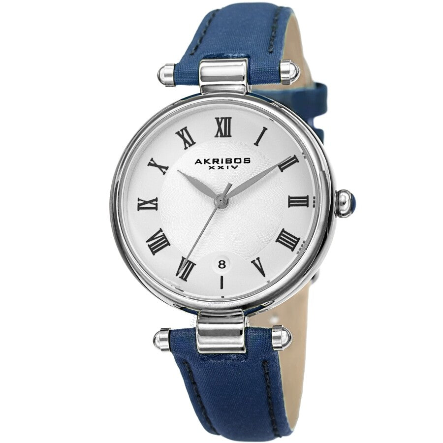 Akribos XXIV Quartz White Dial Blue Leather Ladies Watch AK1070BU - Dawson Watches